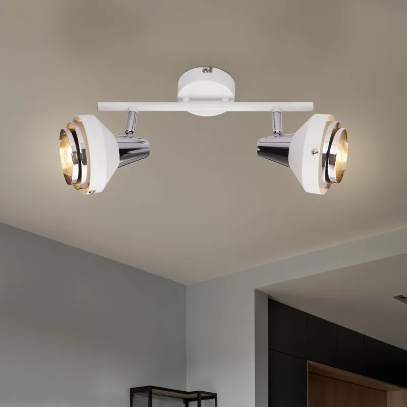 Plafondlamp, chroom, wit, beweegbare spots, L 30 cm, RORGE Shop Nu