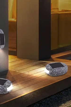 Korting Set van 3 LED solarlampjes, stenen ontwerp, grijs, L 8,5 cm