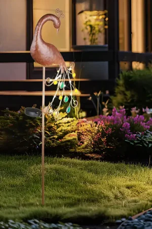 Laatste Versie LED solar steeklamp, pauw bronskleurig, kleurrijk Hoogte 90 cm