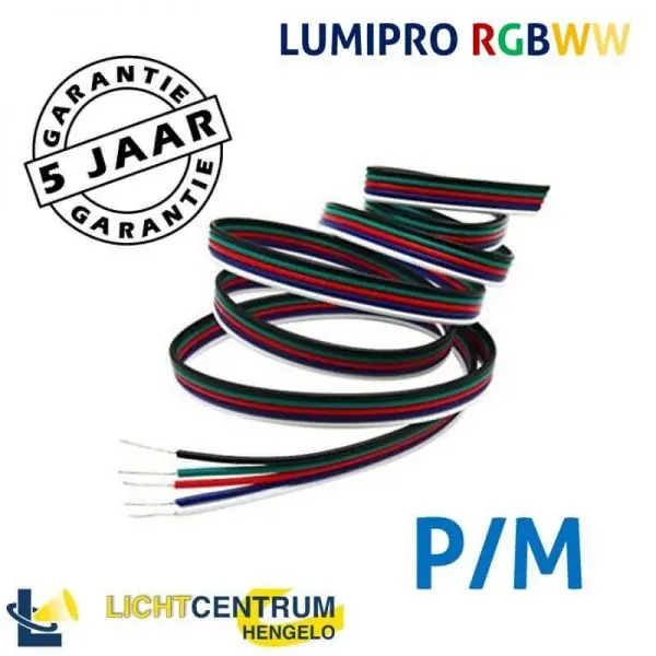 RGBWW LED-strip snoer 5-aderig | Per meter Gratis Verzending
