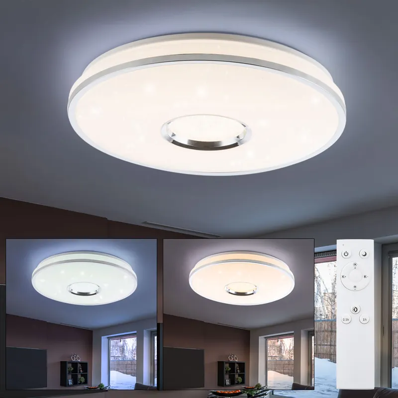 LED plafondlamp, metaal, chroom, afstandsbediening, dimbaar Tijdelijk Beschikbaar