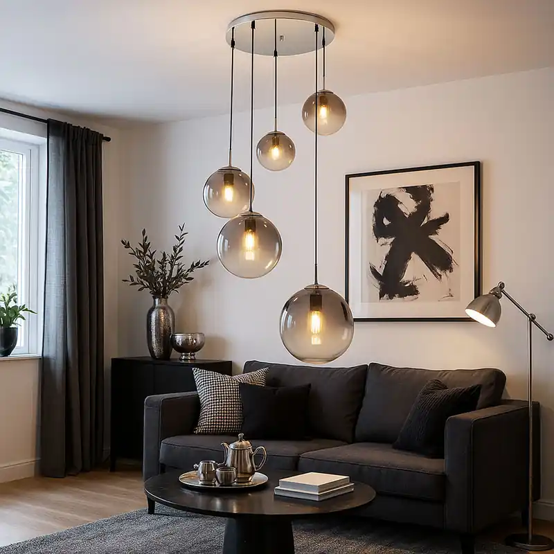 Hoge Kwaliteit Hanglamp, rookglas bollen, hoogte 150 cm, VARUS