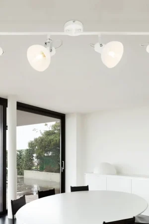 Actieprijs Plafondlamp, metaal, chroom, glas, wit, verplaatsbare spots