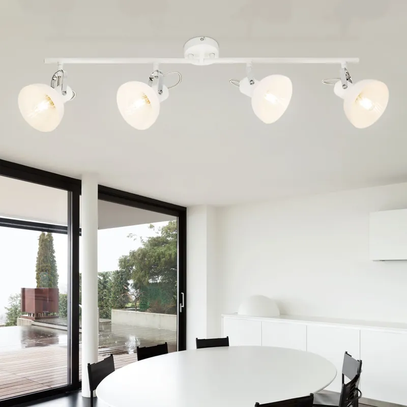 Actieprijs Plafondlamp, metaal, chroom, glas, wit, verplaatsbare spots