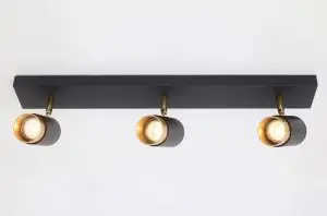Elegante 3-lichts opbouwspot CAREGA balk | Zwart / Goud Hoge Kwaliteit