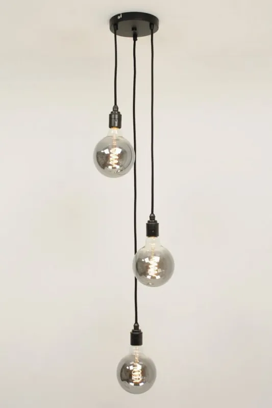 Hanglamp NUMBER THREE zwart | 3 dimbare globes SMOKE 125mm Korting
