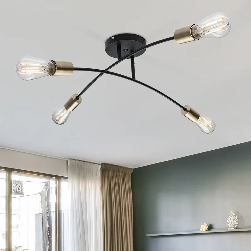 Plafondlamp, messing, zwart, rond, D 70 cm Beste Prijs