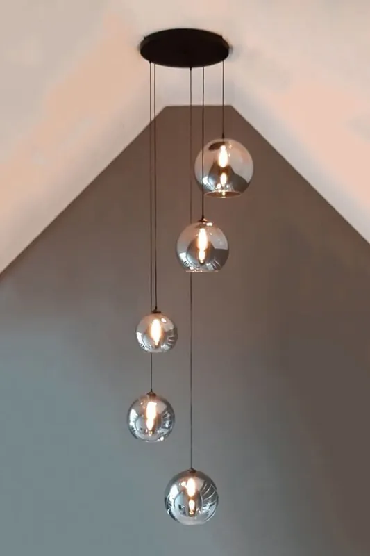 5-lichts hanglamp BALLOON metallic smoke zwart | Ronde plafondplaat 45 cm Gratis Retour