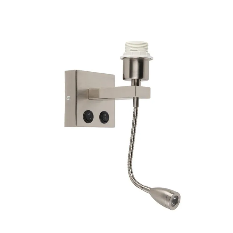 Voordeelprijs Qazqa wandlamp met lamp met leesarm brescia combi zilverkleurig e27
