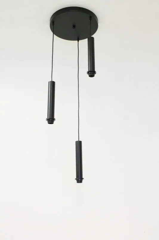 Losse 3-lichts hanglamp TUBE rond 35 cm met zwarte kokers | snoer 150 cm Laatste Kans