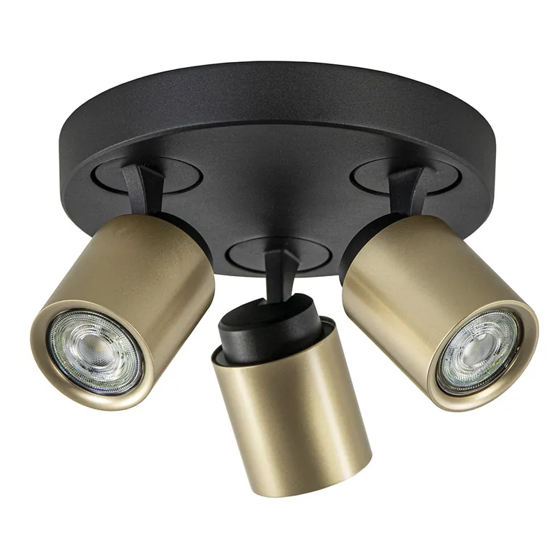 Plafondspot Razza 3l rond zwart/goud gu10 Nieuw