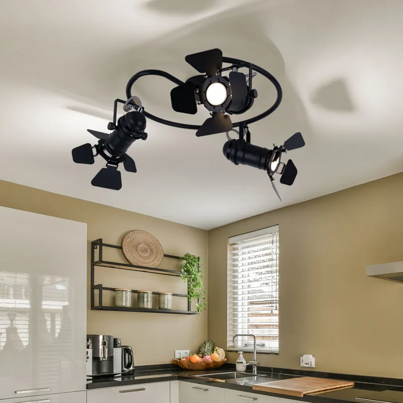 Plafondlamp, verstelbare spots, zwart, 40 cm Seizoensaanbieding