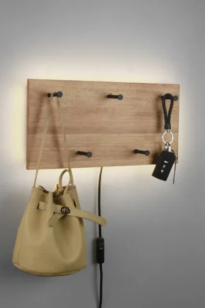 Koop Online Mirrors and more Kapstok Romy LED 40 x 20 cm 5 haken Hout