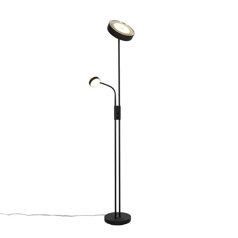 Qazqa staande lamp met leesarm kelso zwart geïntegreerde led Seizoensaanbieding