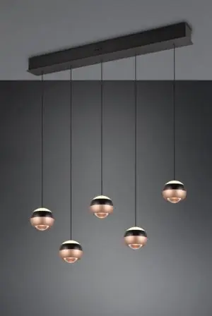 Elegante 5-lichts hanglamp ORBIT zwart / coffee | 3-standen dimbaar Fabrieksprijs