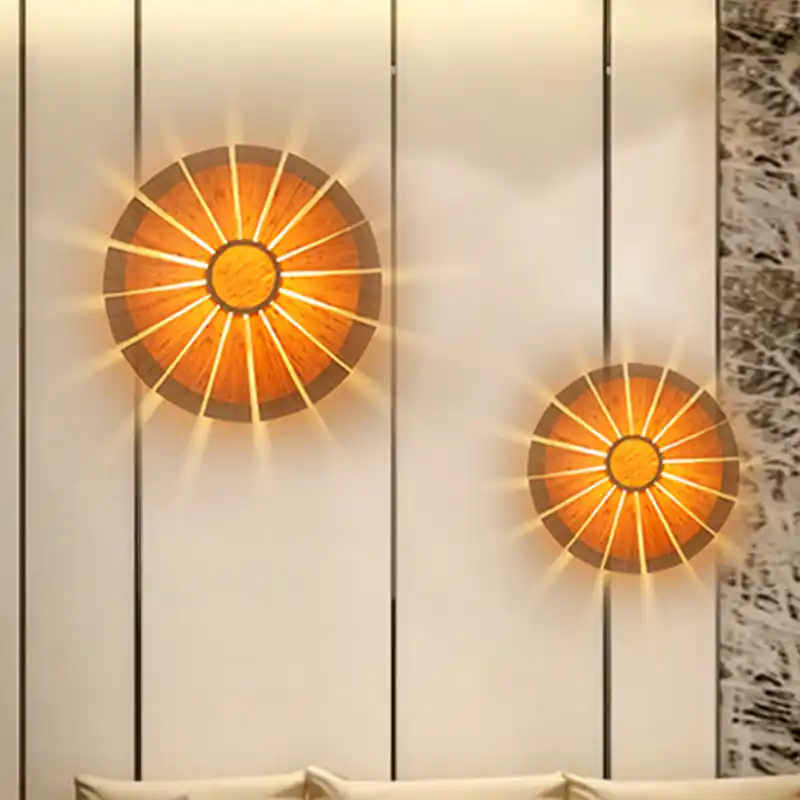 SunCircle - Moderne Houten Circulaire Wandlamp voor Woonkamer Op = Op