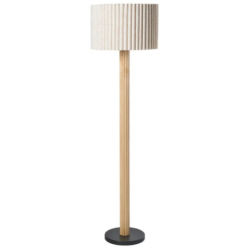 Shop Nu BELESSA - Staande lamp - Lichtbeige - Linnen/Rubberhout