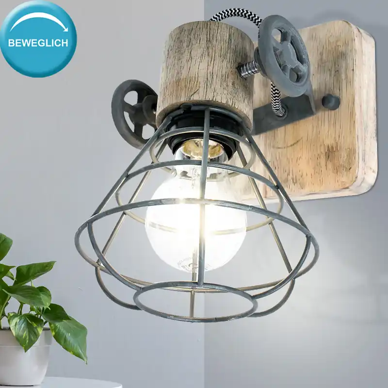 Shop Nu Wandlamp, grijs metaal, hout, verstelbare spot, GUERNSEY