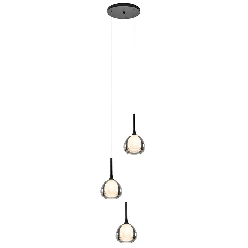 Ronde 3-lichts hanglamp zwart met smoke glas Voordeelprijs