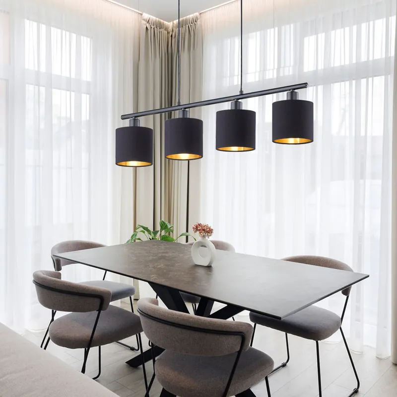 Hanglamp, textiel, zwart-goud, lengte 75 cm, TOMMY Seizoensaanbieding