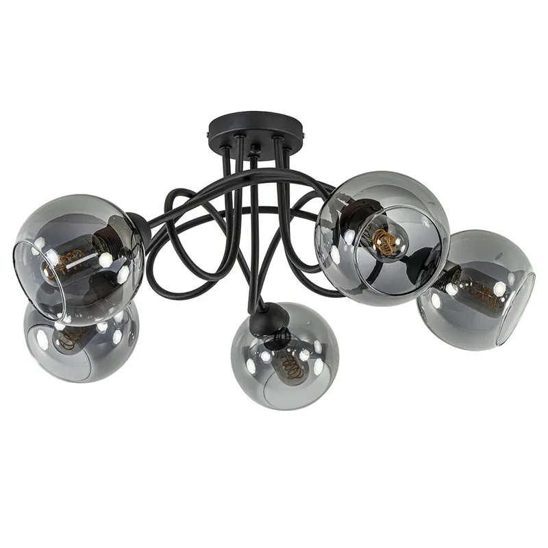 Sierlijke plafondlamp zwart met smoke glazen bollen Betrouwbaar