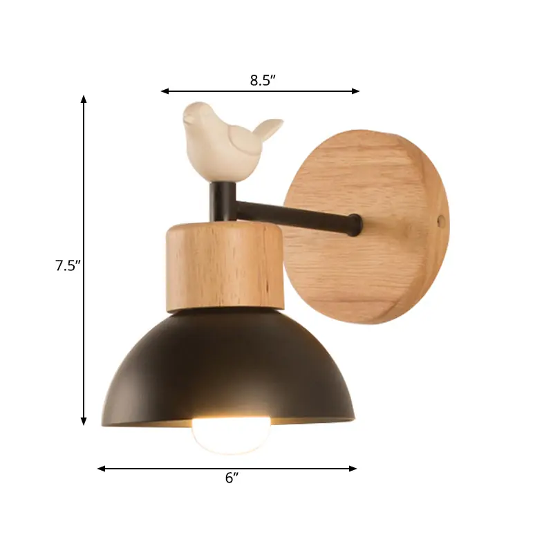 NordicDome - Metalen en Houten Wandlamp met Vogel voor Kinderkamer Laatste Versie