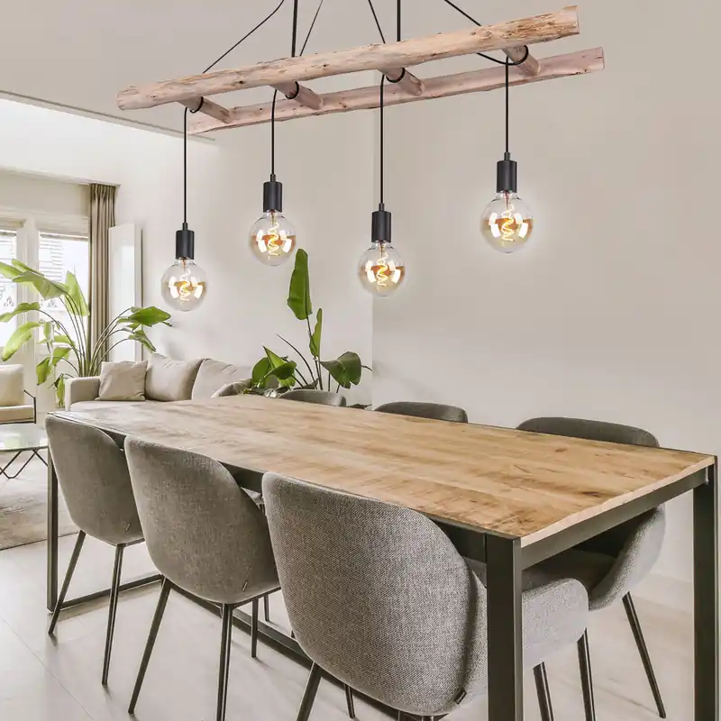 Hanglamp, ladder, naturel, snoer, zwart, L 115 cm Direct Beschikbaar