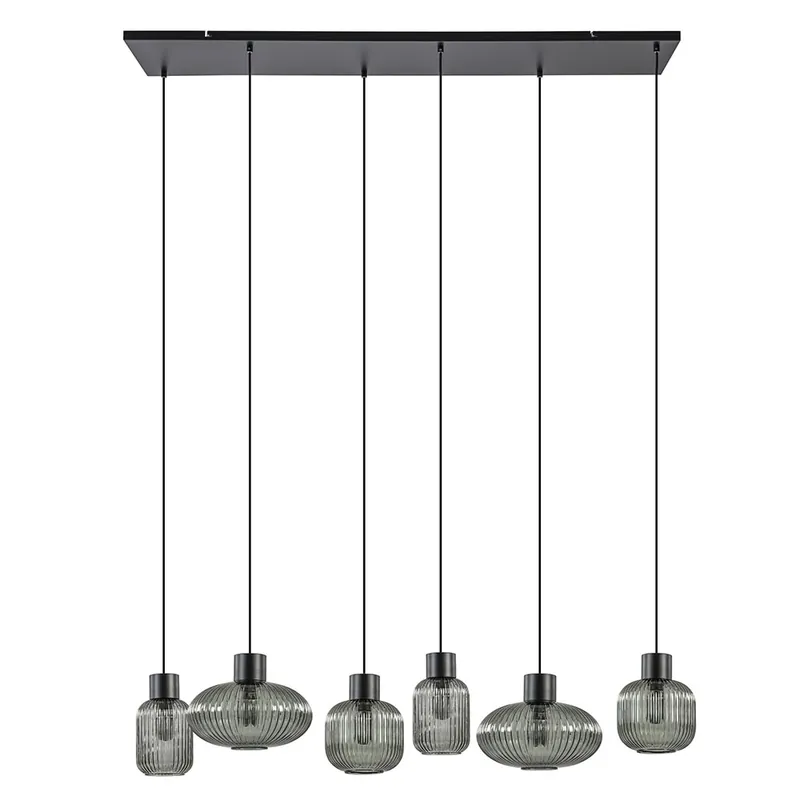 Meest Verkocht Stijlvolle 6-lichts eettafelhanglamp zwart met smoke glas