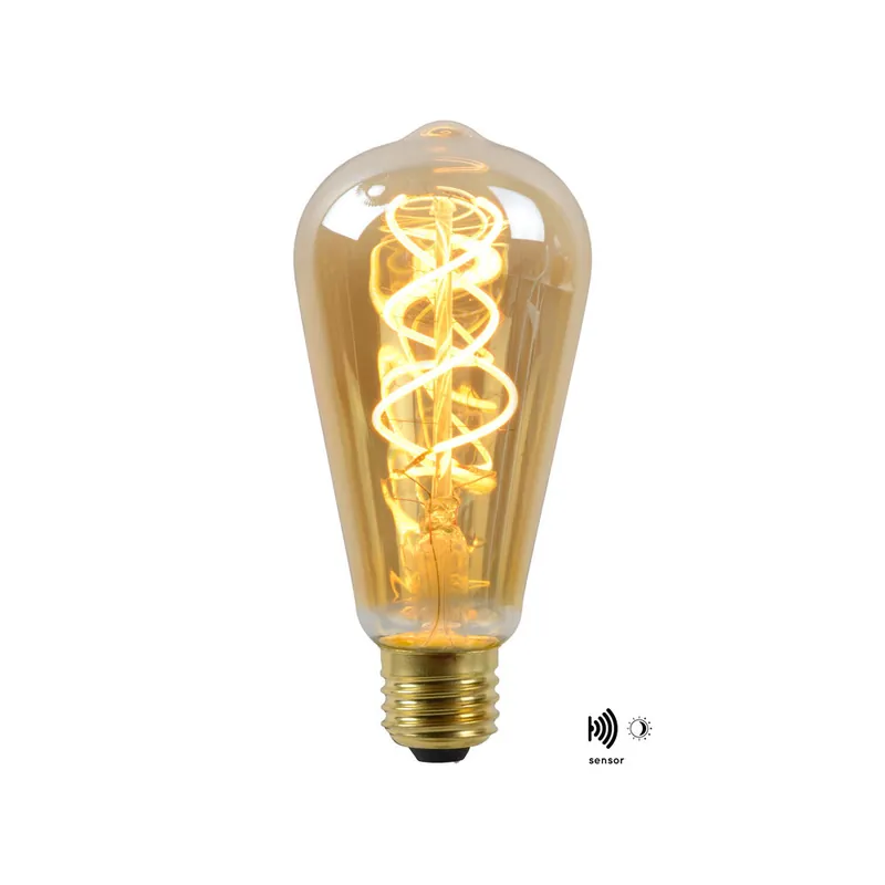 Lucide ST64 TWILIGHT SENSOR - Filament lamp - Ø 6,4 cm - LED - E27 - 1x4W 2200K - Dag/nacht sensor - Amber Finale Uitverkoop