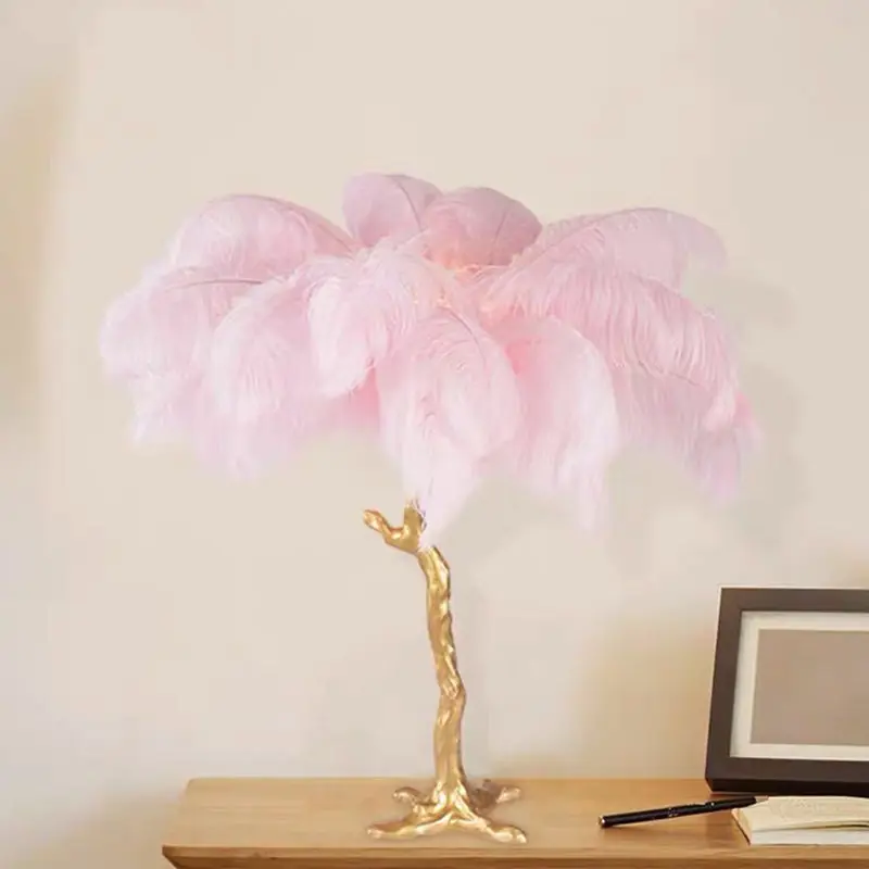 Gratis Retour Kokospalm Veer Tafellamp - Artistieke Moderne Lamp in Roze en Goud