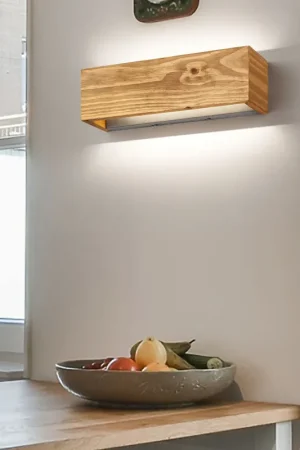 Actieprijs LED up & down wandlamp, hout, dimschakelaar, L 37 cm