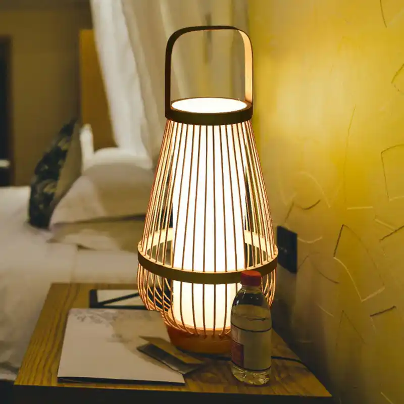 Mandvormige Bamboe Tafellamp - Minimalistisch Houten Nachtkastje Licht Snelle Levering