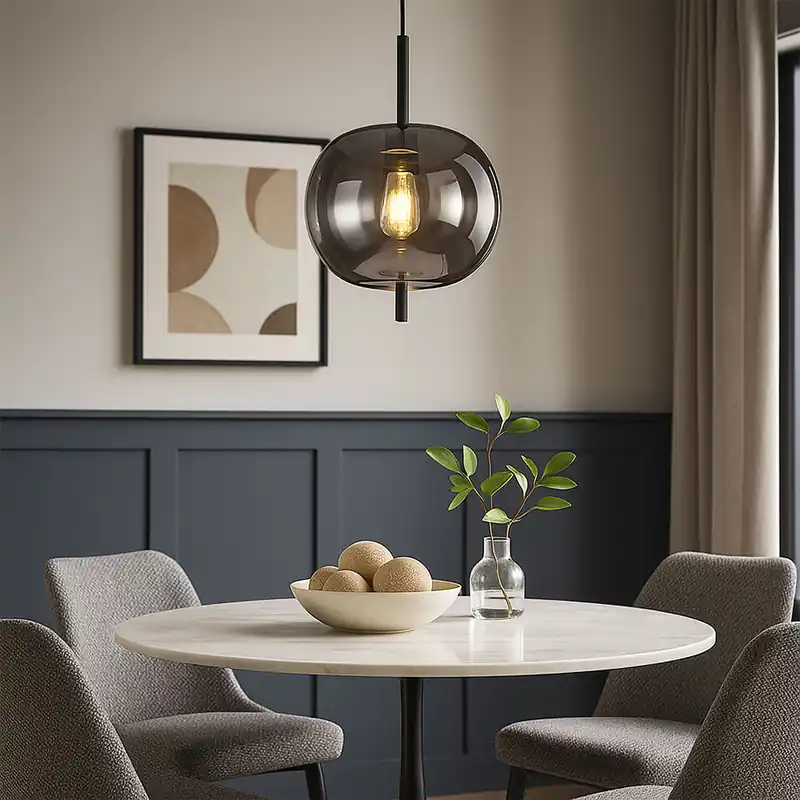 Hanglamp, glas, rook, metaal, H 120 cm Rechtstreeks Van De Fabrikant