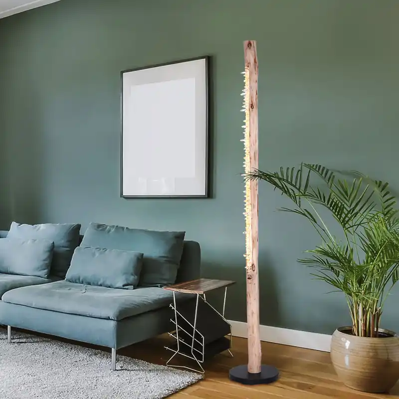 LED vloerlamp, natuurlijk hout, kristallen, H 151 cm, FELICITAS Express Levering