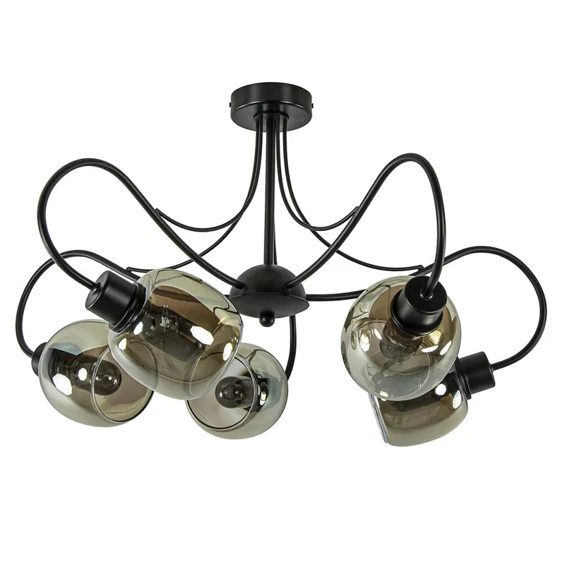 Strak klassieke 5-lichts plafondlamp met smoke glazen kappen Speciale Aanbieding