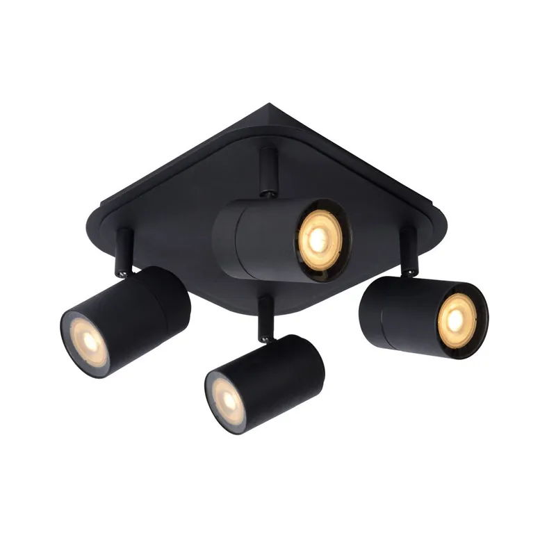 Lage Prijs Lucide LENNERT - Plafondspot Badkamer - LED Dimb. - GU10 - 4x5W 3000K - IP44 - Zwart