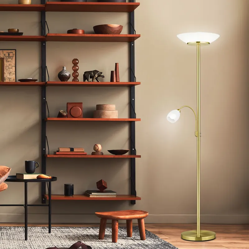 Gereduceerde Prijs Staande lamp, glas, wit, Flexoarm, H 180 cm