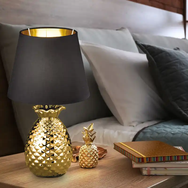 Tafellamp, keramiek, goud, zwart, vintage, H 35cm Beste Prijs