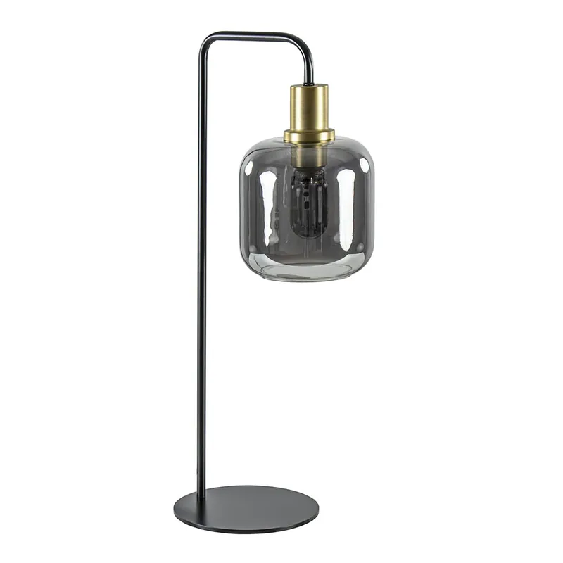 Tafellamp Lekar zwart/brons met smoke glazen kap Weekendaanbieding