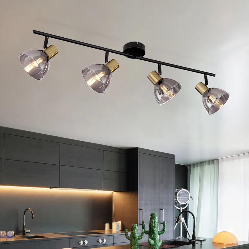 Plafondlamp, verstelbare spots, rookglas, L 79 cm Must-Have