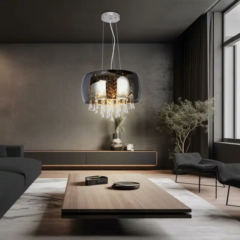 Populair Hanglamp, verchroomd, rookkleurig glas, H 120 cm