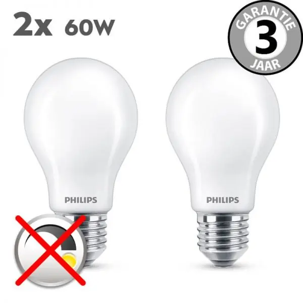 Philips LEDclassic standaard 60 watt (7W) E27 | Mat 2 stuks Dagaanbieding