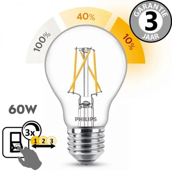 Shop Nu Philips LEDclassic helder SceneSwitch 60 watt (7,5w) E27 | 3 standen dimmer