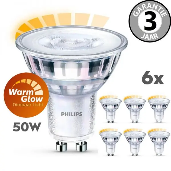 Philips LEDclassic GU-10 WARMGLOW 50 watt (3,8W) 6 stuks | Dimbaar Rechtstreeks Van De Fabrikant