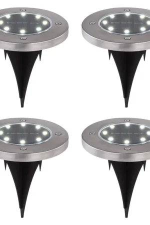 Veilige Betaling Set van 4 LED solar steeklampjes, roestvrij staal, 13 cm