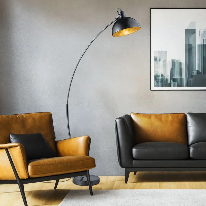 Boogvormige vloerlamp, beweegbare spot, zwart-goud, H 155 cm Laatste Versie