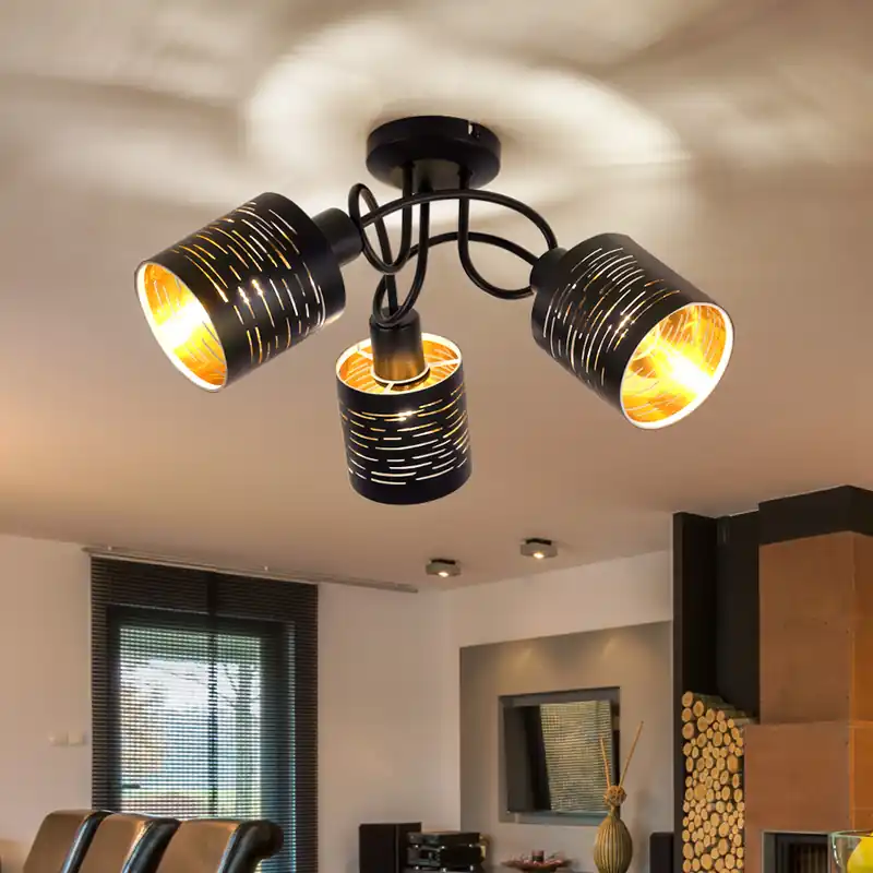 Speciale Aanbieding Plafondlamp, gestanst decor, zwart-goud, 40 cm, TUNNO