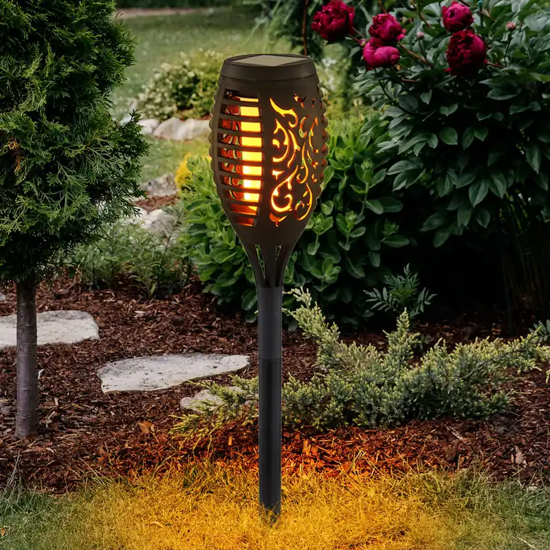 Hoge Kwaliteit LED-zonnelicht, zwart, vuureffect, H 51 cm