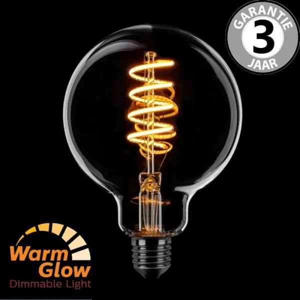LED globe 95mm CURVE HELDER DIMTONE 6 watt E27 | WARMGLOW dimbaar Lage Kosten