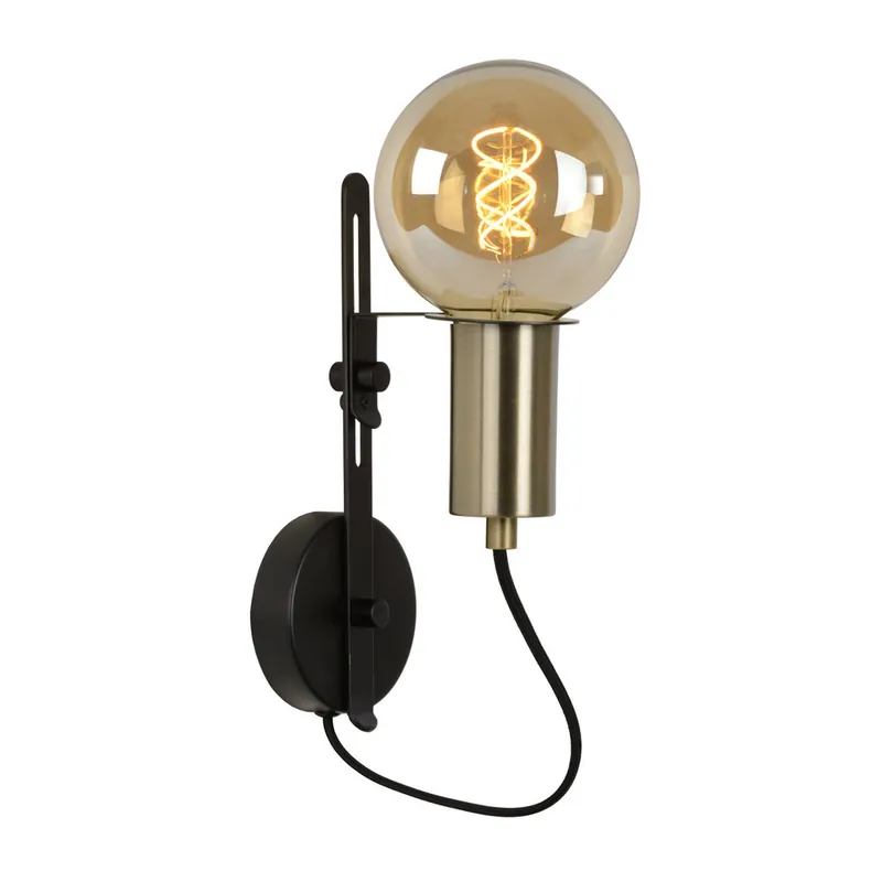 Lucide MALCOLM - Wandlamp - 1xE27 - Zwart Op = Op